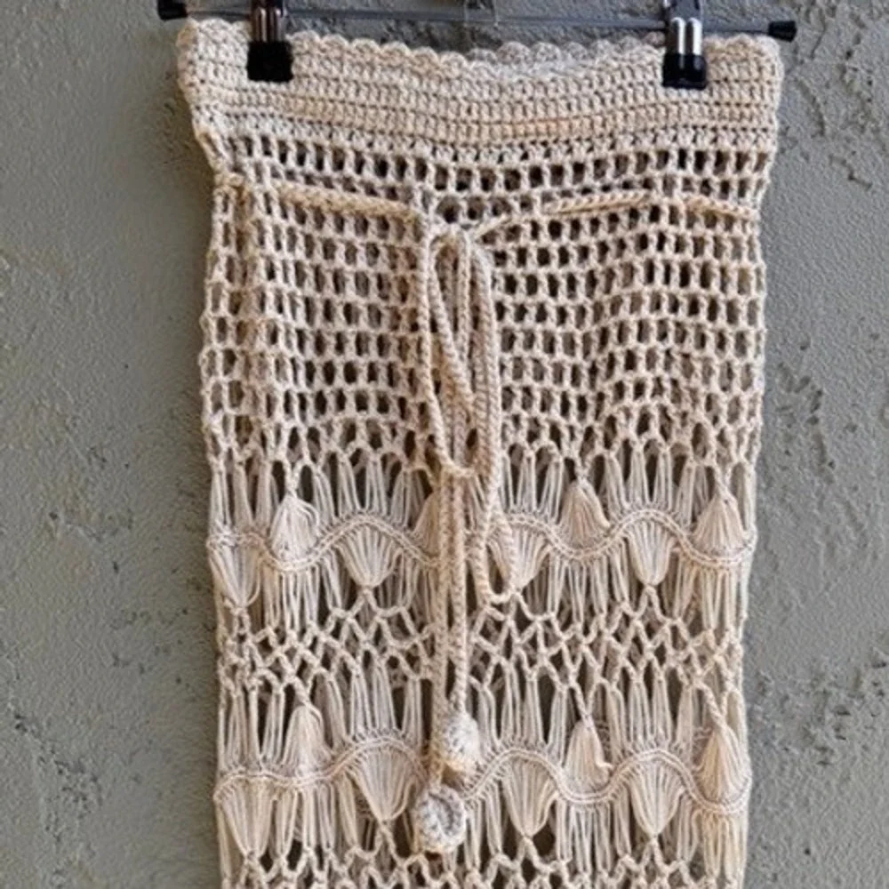 Womens Cream Crochet Maxi Skirt SMALL Swim Boho Beach Resortwear Festival - Picture 3 of 5